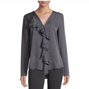 Theory Jastrid Silk Ruffle Front Blouse